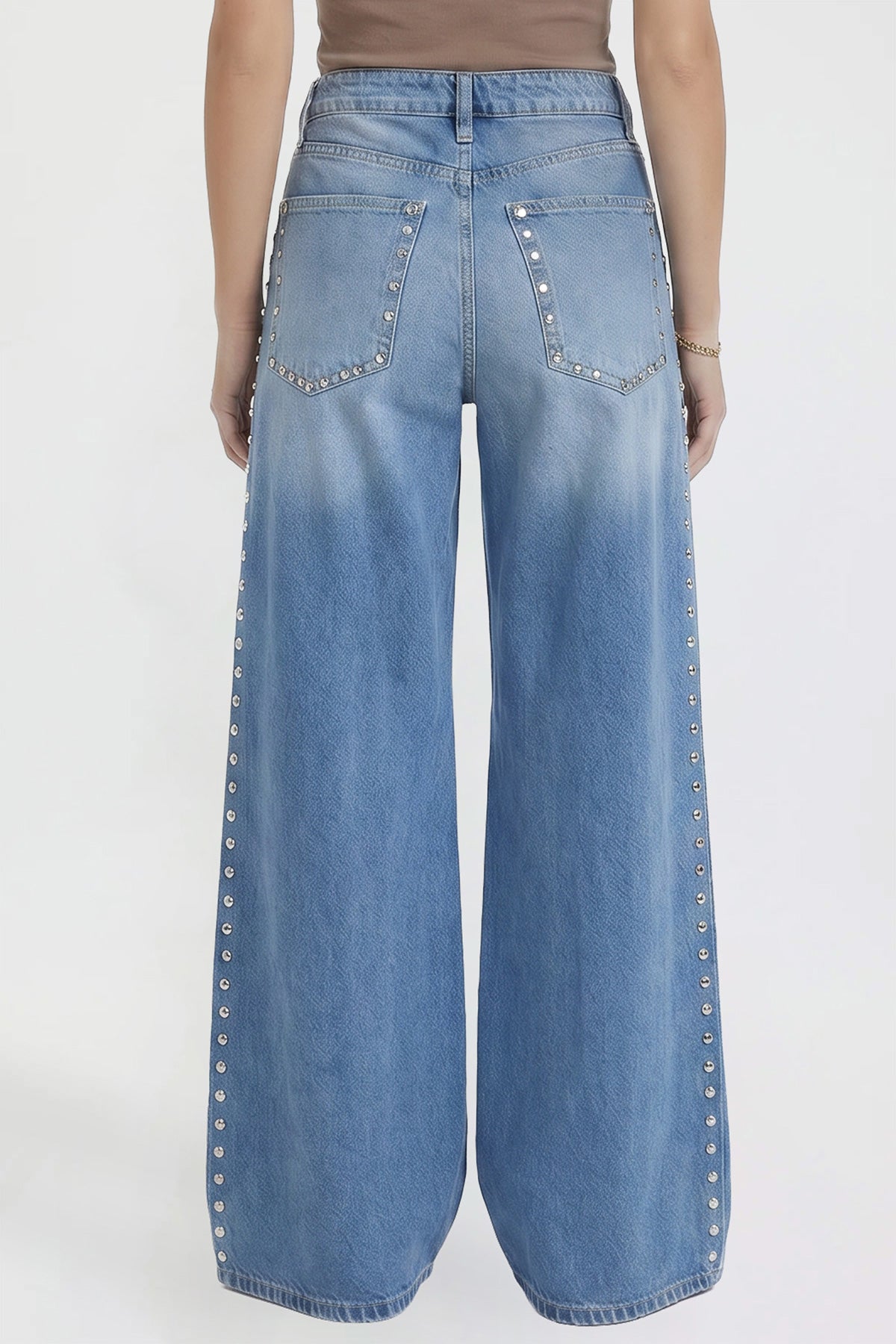 Women's Studded Relaxed Super Wide Leg Jeans