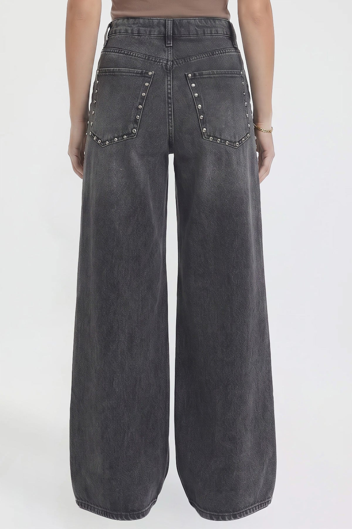 Women's Studded Relaxed Super Wide Leg Jeans