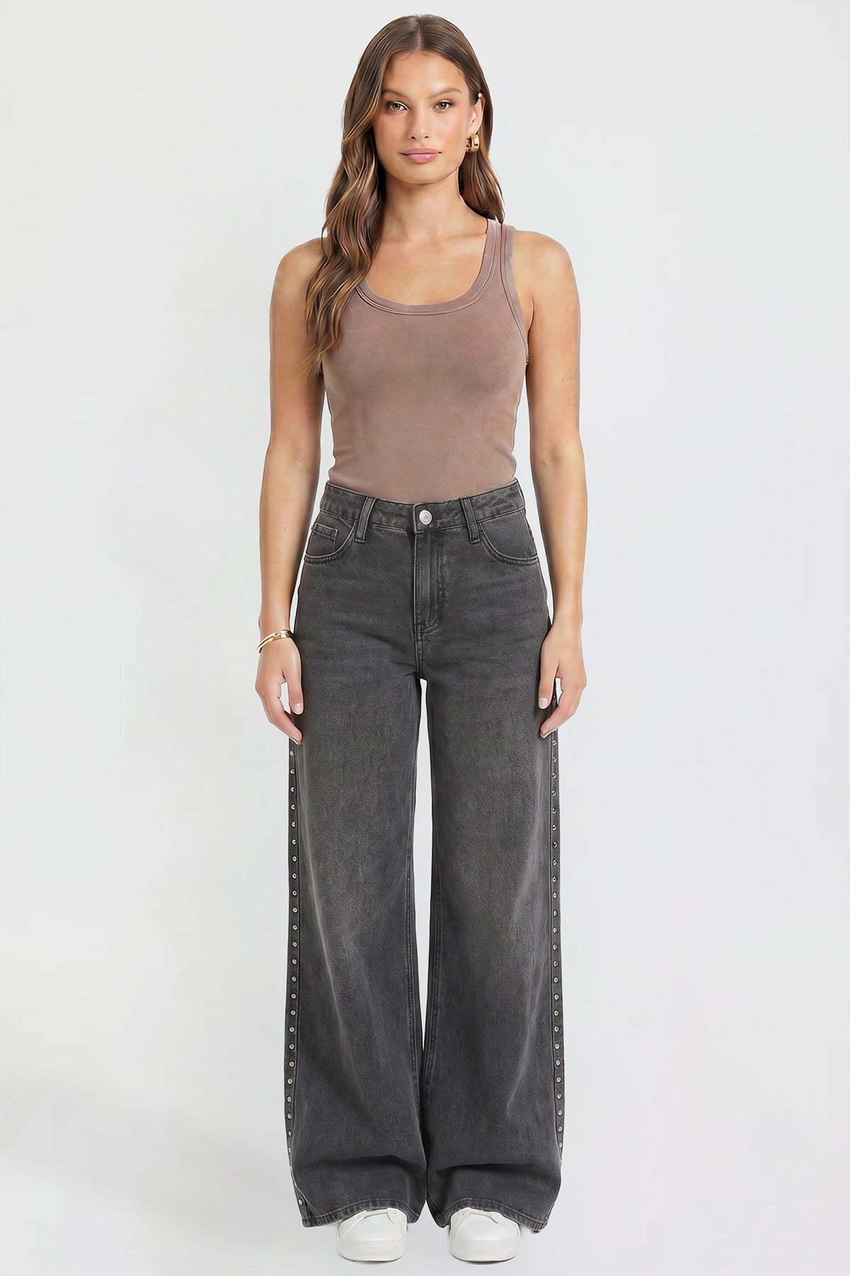 Women's Studded Relaxed Super Wide Leg Jeans