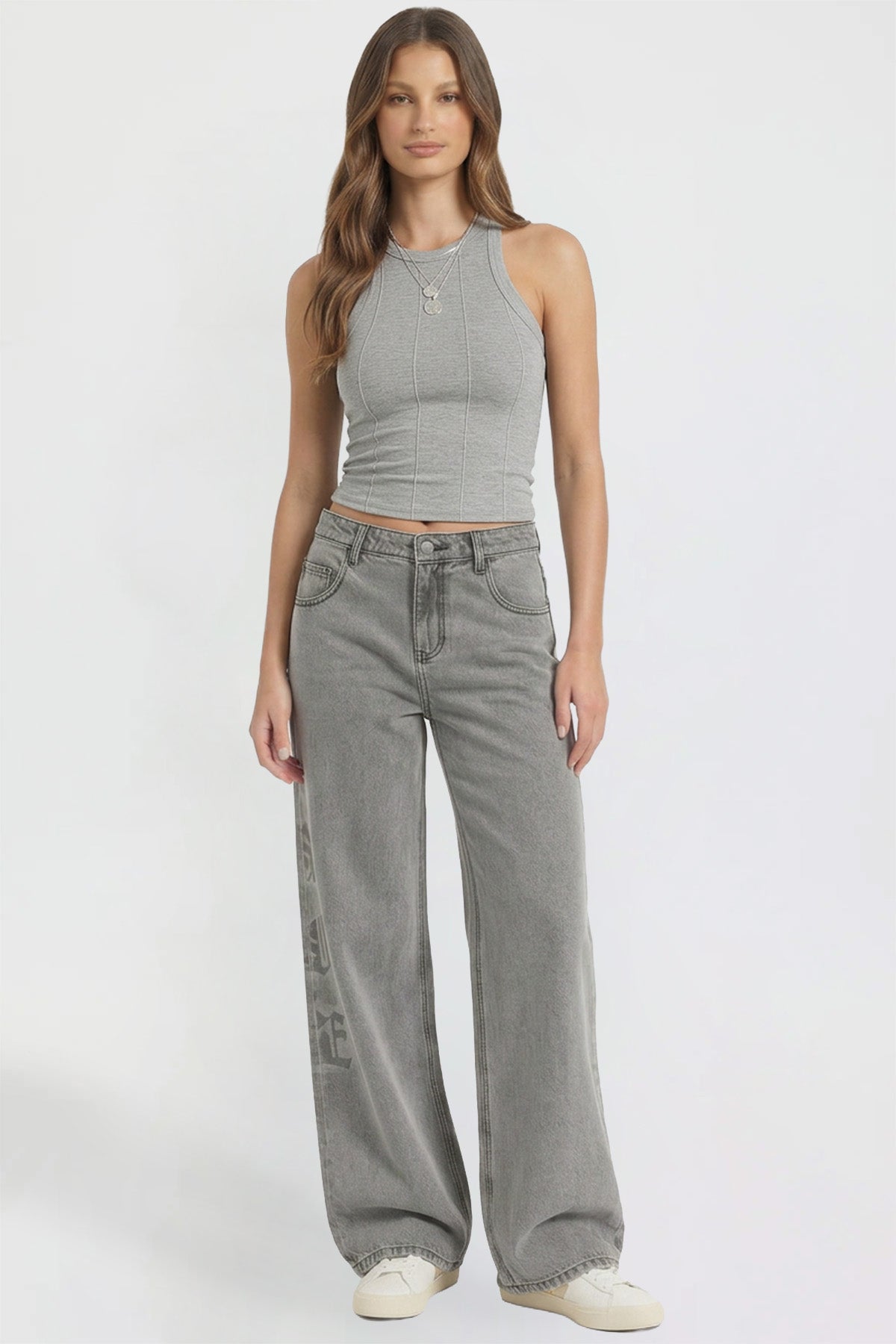 Women's Relaxed Super Wide Love Print Jeans