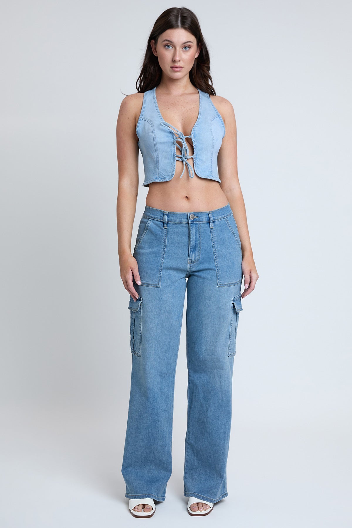 Women's Elastic Waist Straight  Cargo Jean