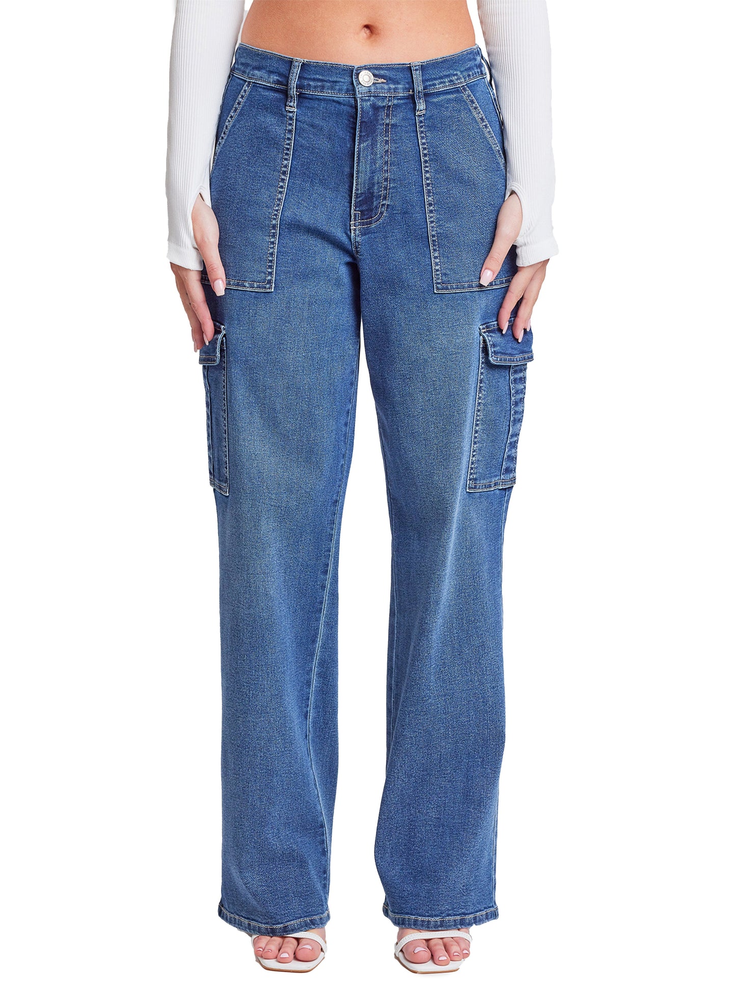 Women's Elastic Waist Straight  Cargo Jean