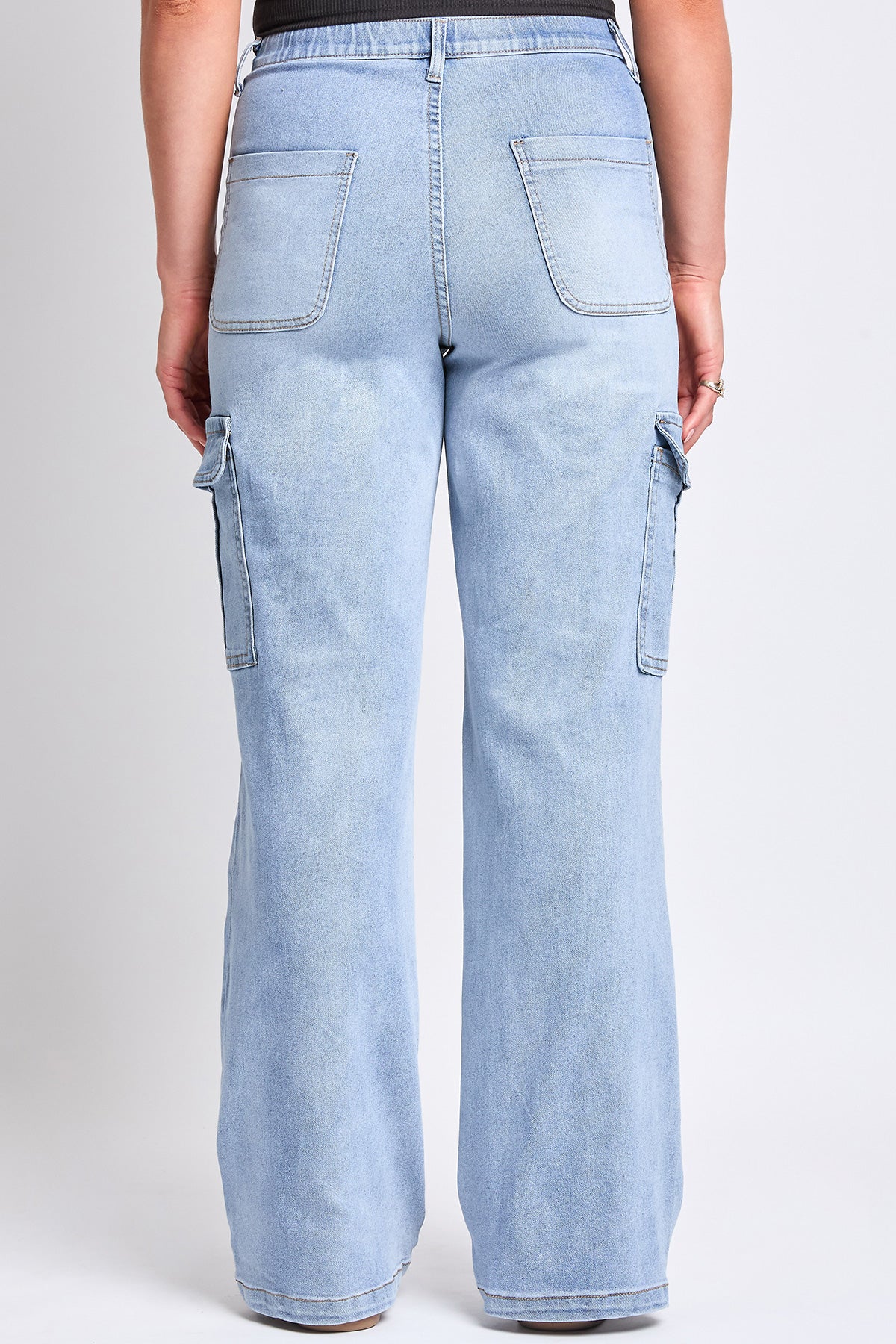 Women's High Rise Elastic Waist Cargo Straight  Jeans