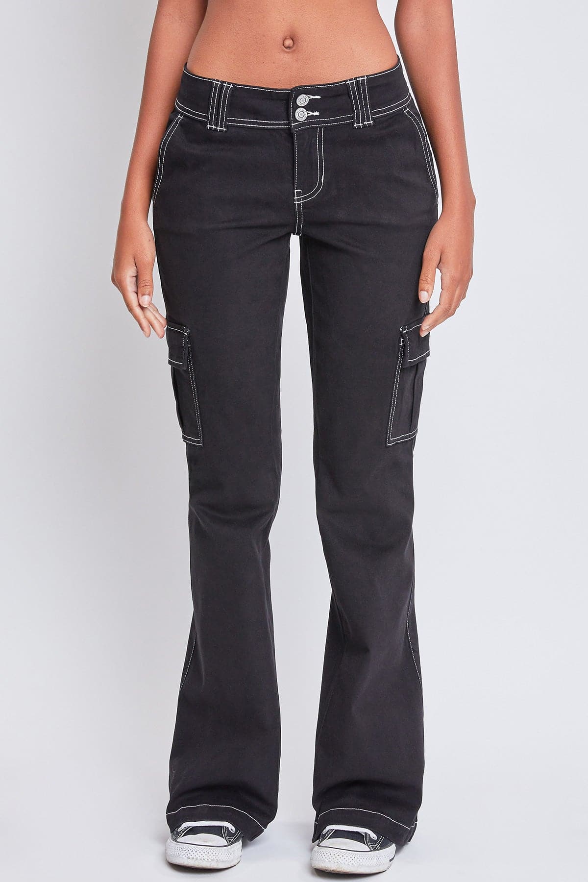 Women's 2 Button Cargo Low Rise  Flare Pants