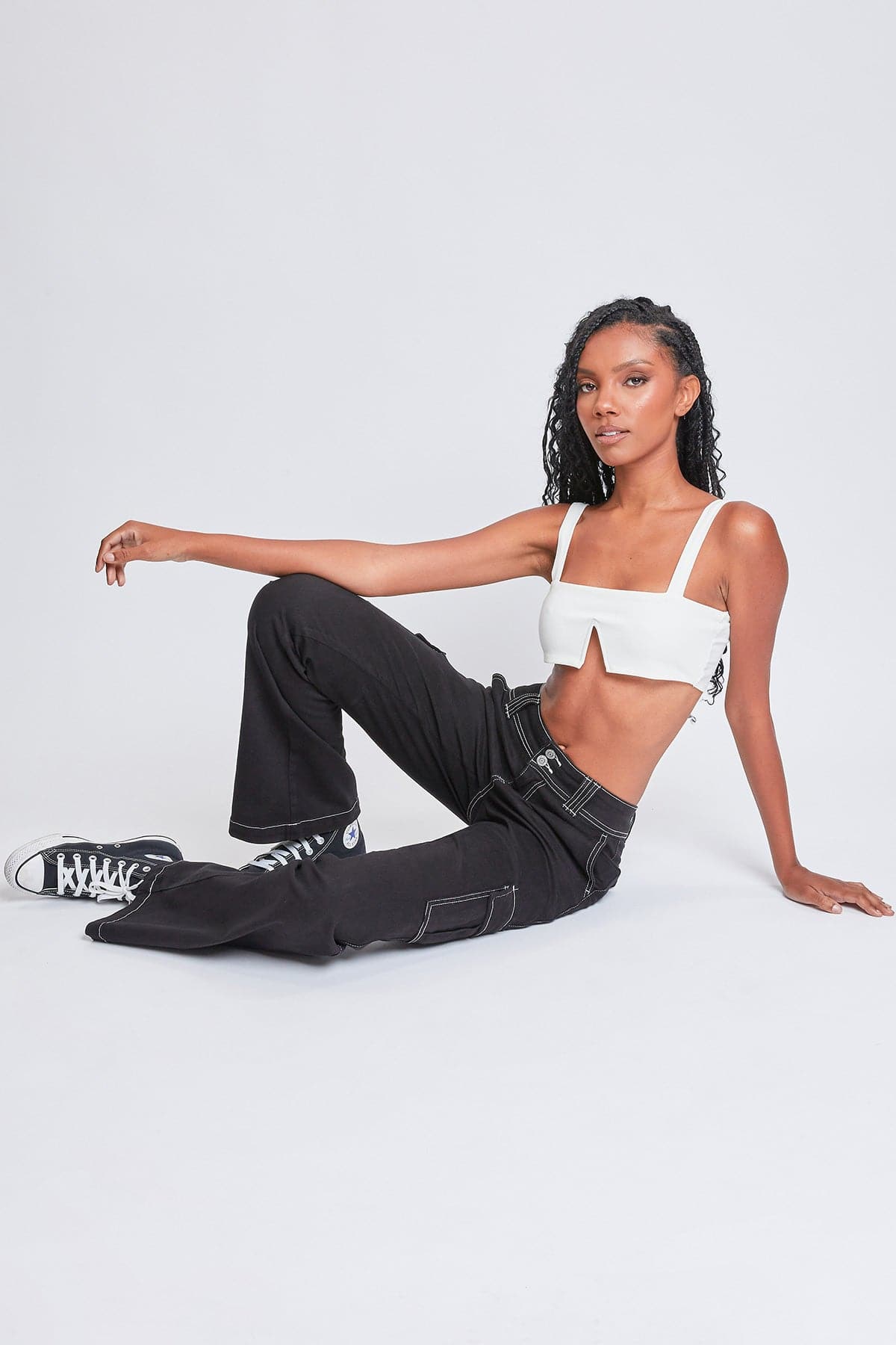 Women's 2 Button Cargo Low Rise  Flare Pants