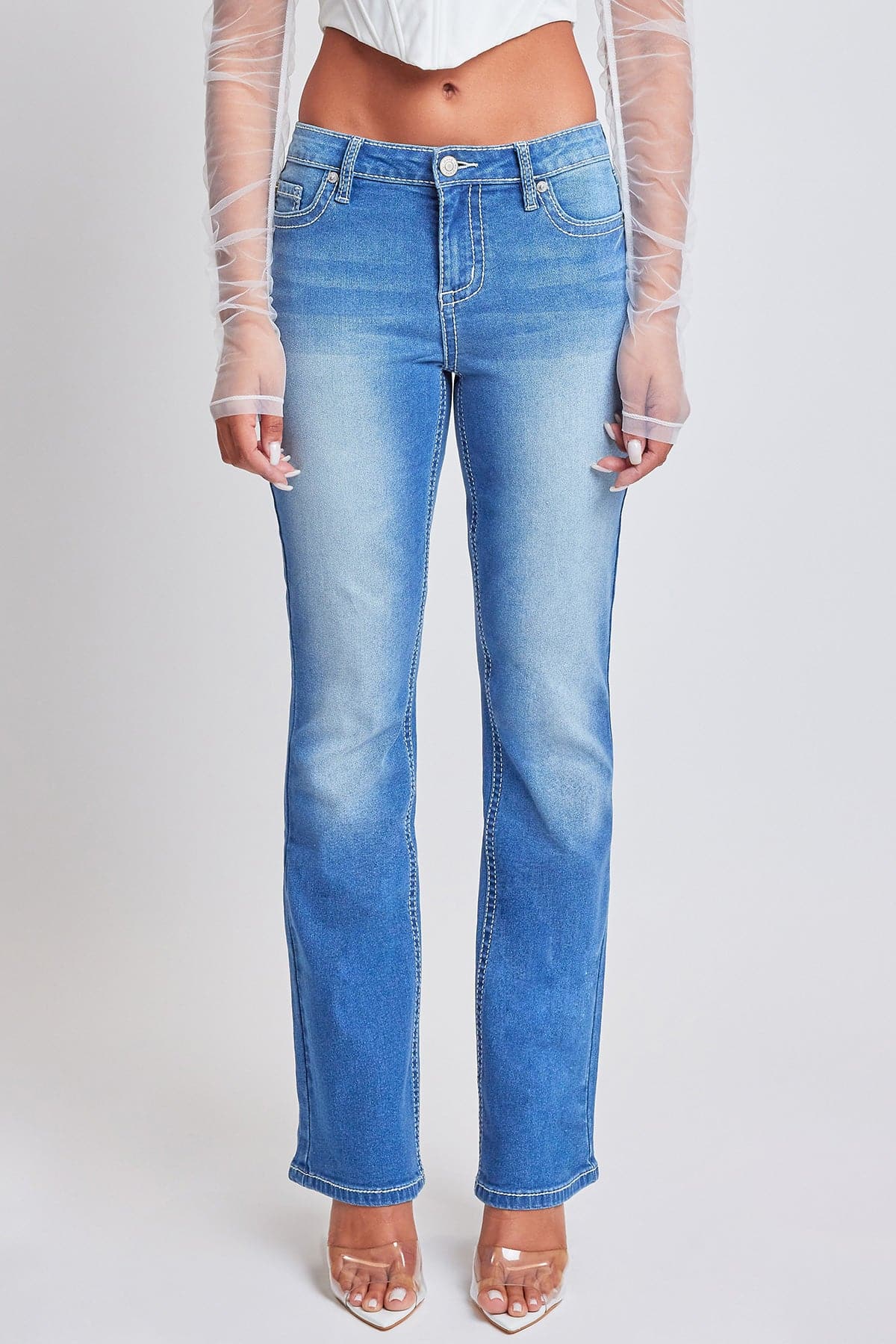 Women's Heavy Stitch with Embroidered Pockets Bootcut Jeans