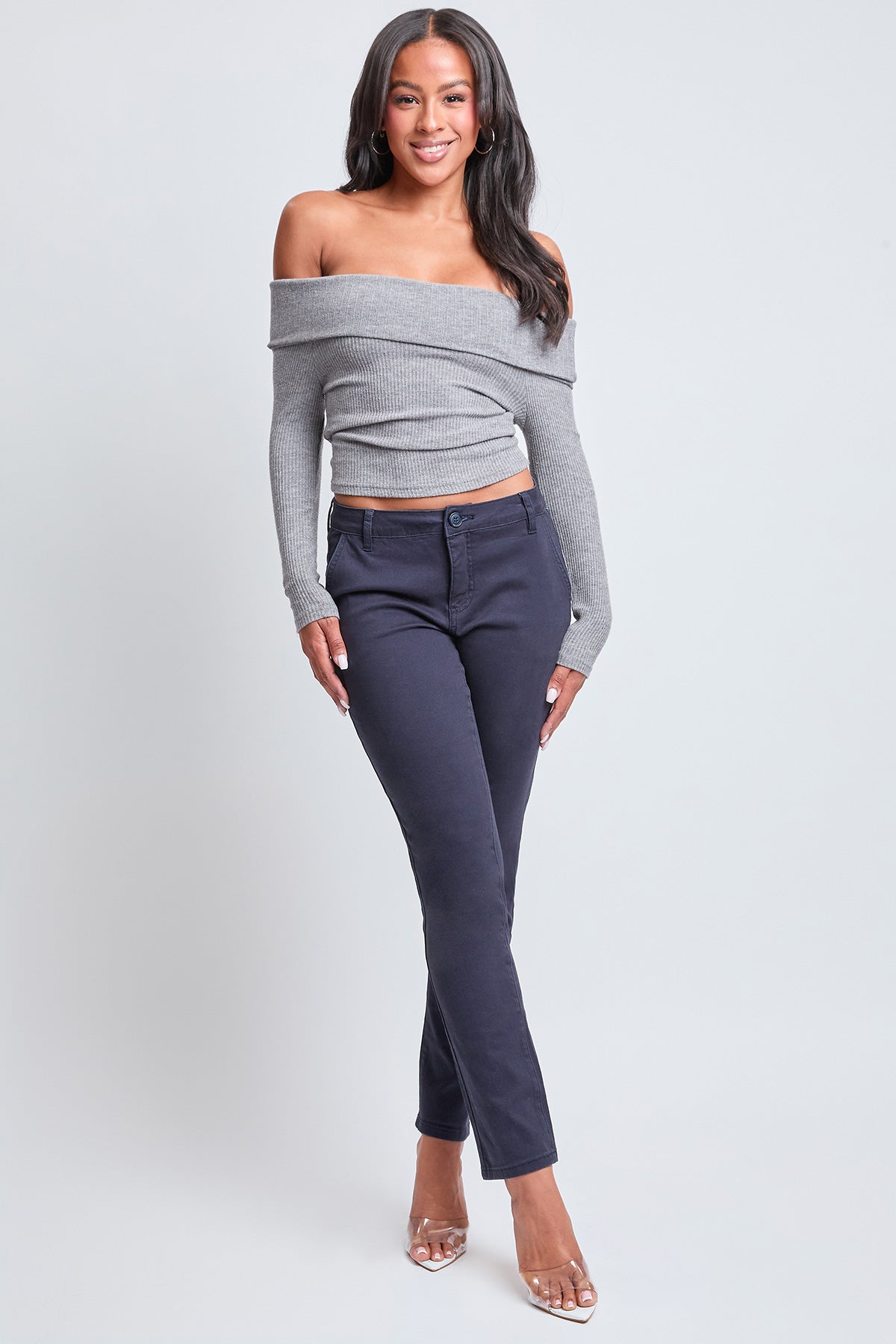 Women's Slim Mid Rise Straight  Twill Pant