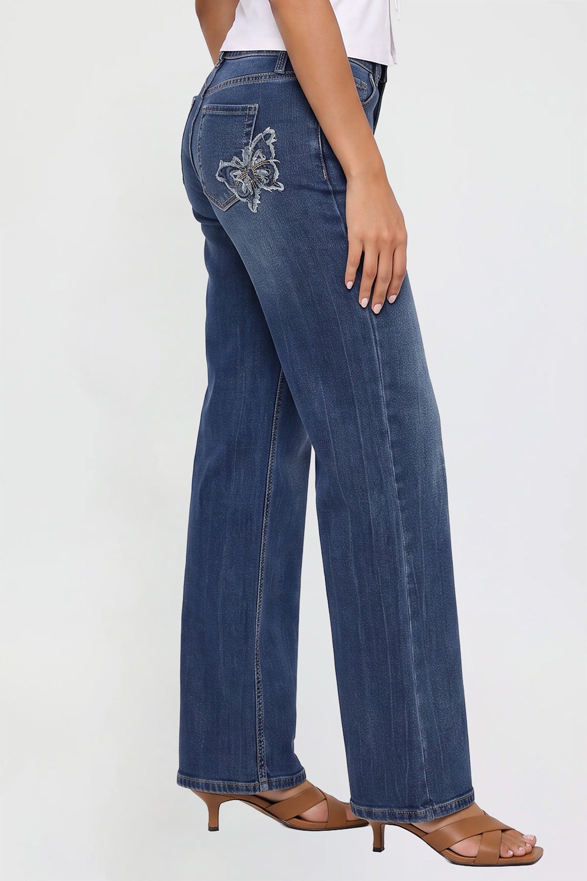 Women's Britney Buttefly Pocket Wide Leg Jeans