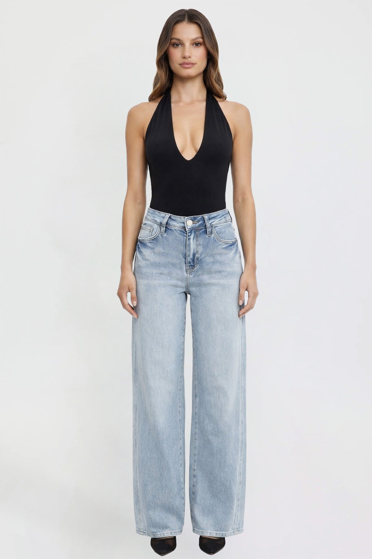 Women's Wide Leg Jeans with Seam Detail