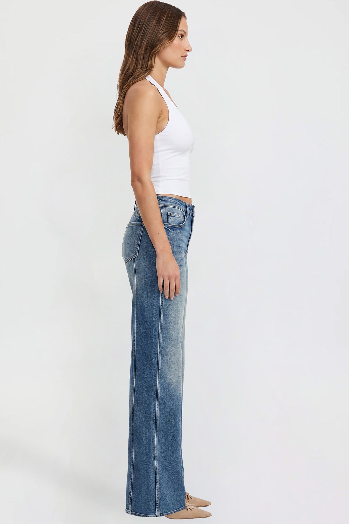 Women's Wide Leg Jeans with Seam Detail