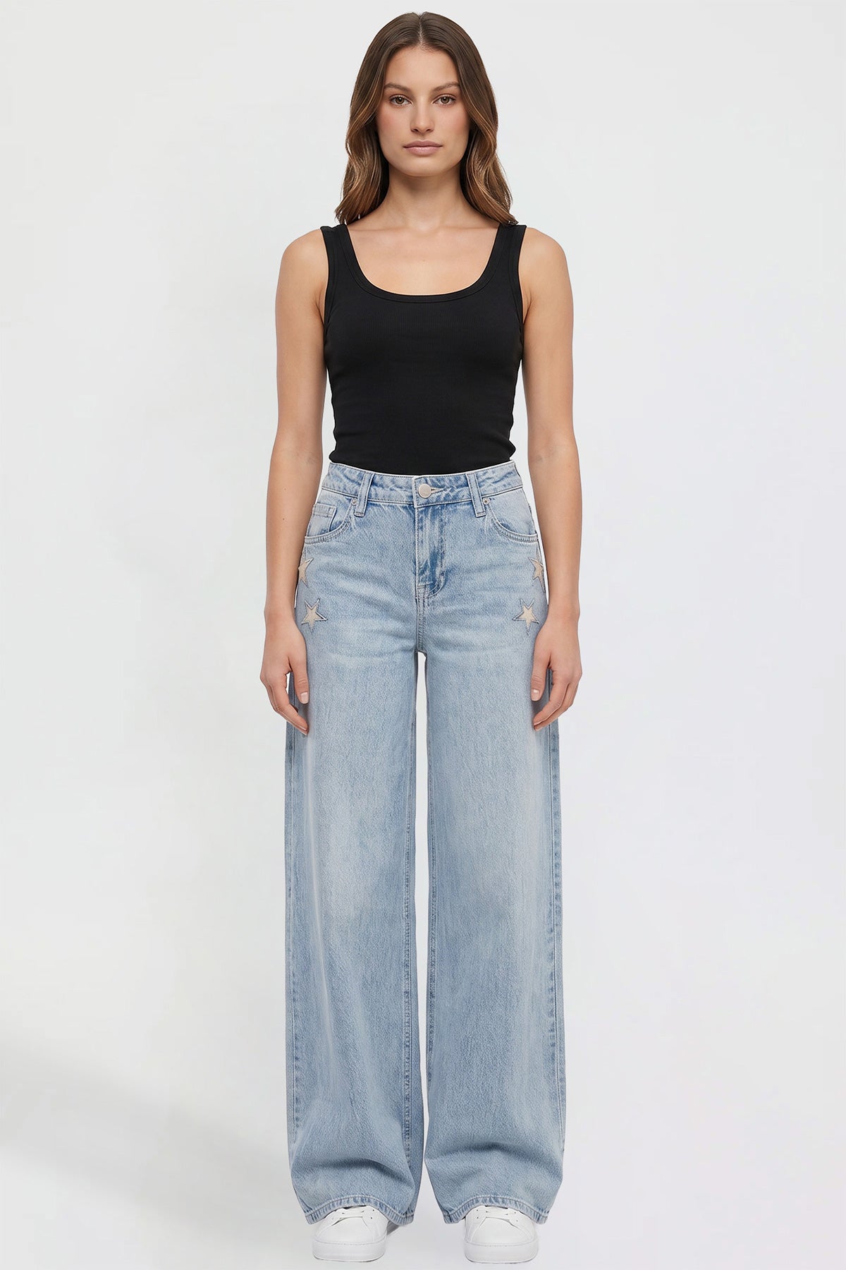 Women's Joey Super Wide Leg Jeans with Star Patches