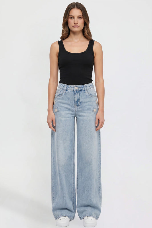 Women's Joey Super Wide Leg Jeans with Star Patches
