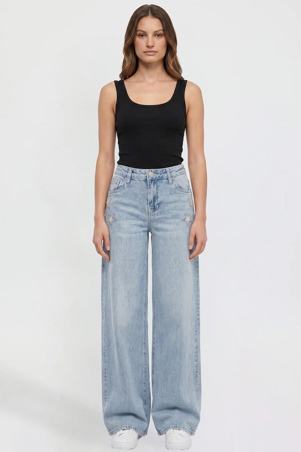 Women's Joey Super Wide Leg Jeans with Star Patches