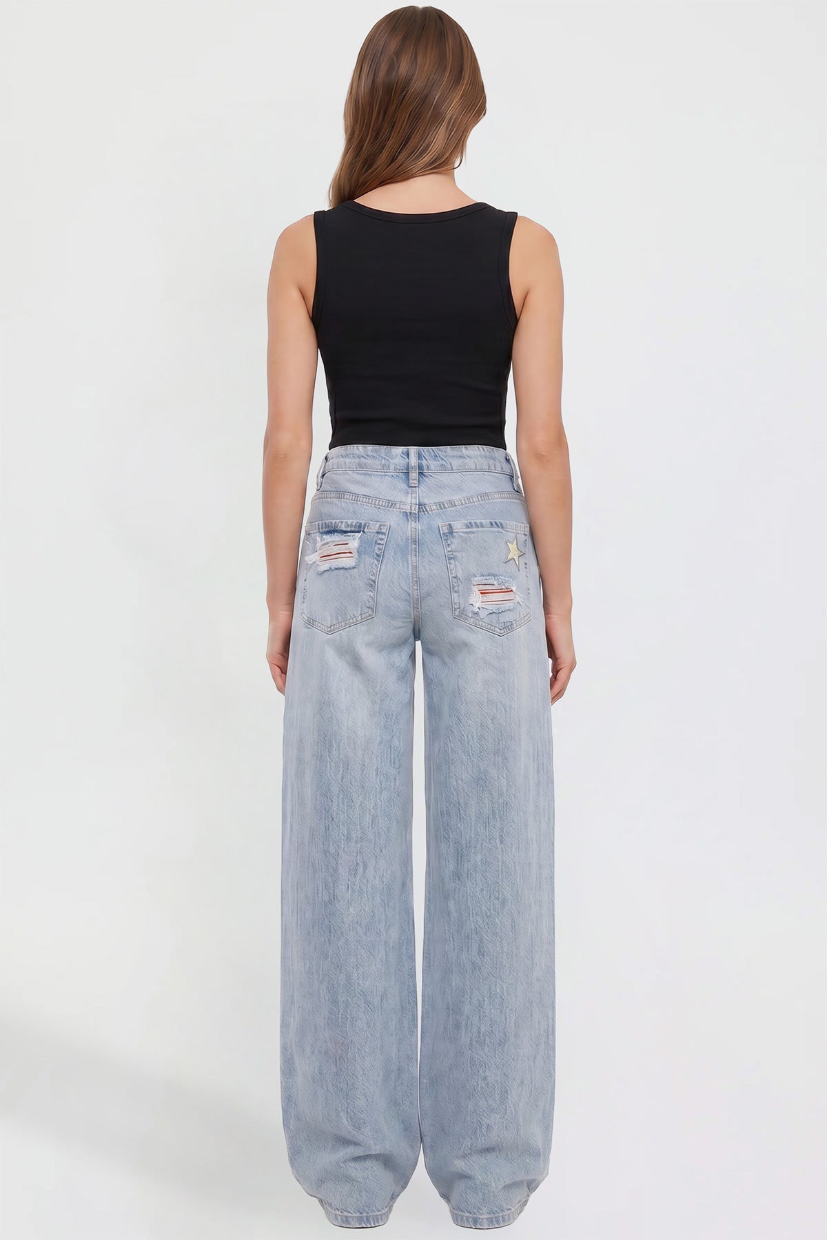Women's Joey Super Wide Leg Jeans with Star Patches