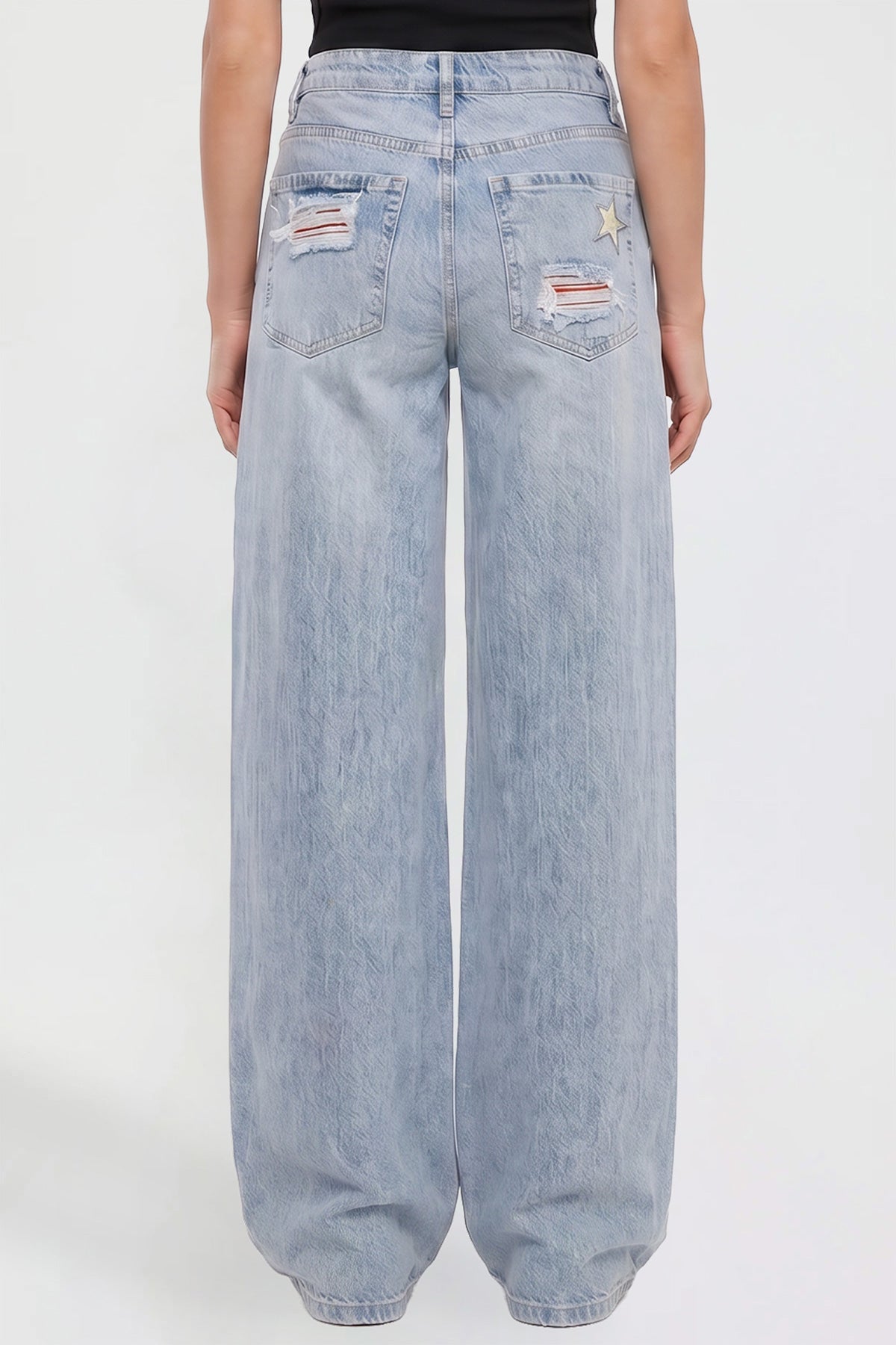 Women's Joey Super Wide Leg Jeans with Star Patches