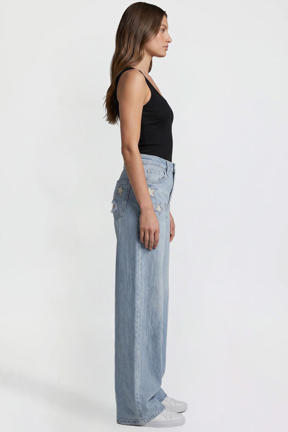 Women's Joey Super Wide Leg Jeans with Star Patches