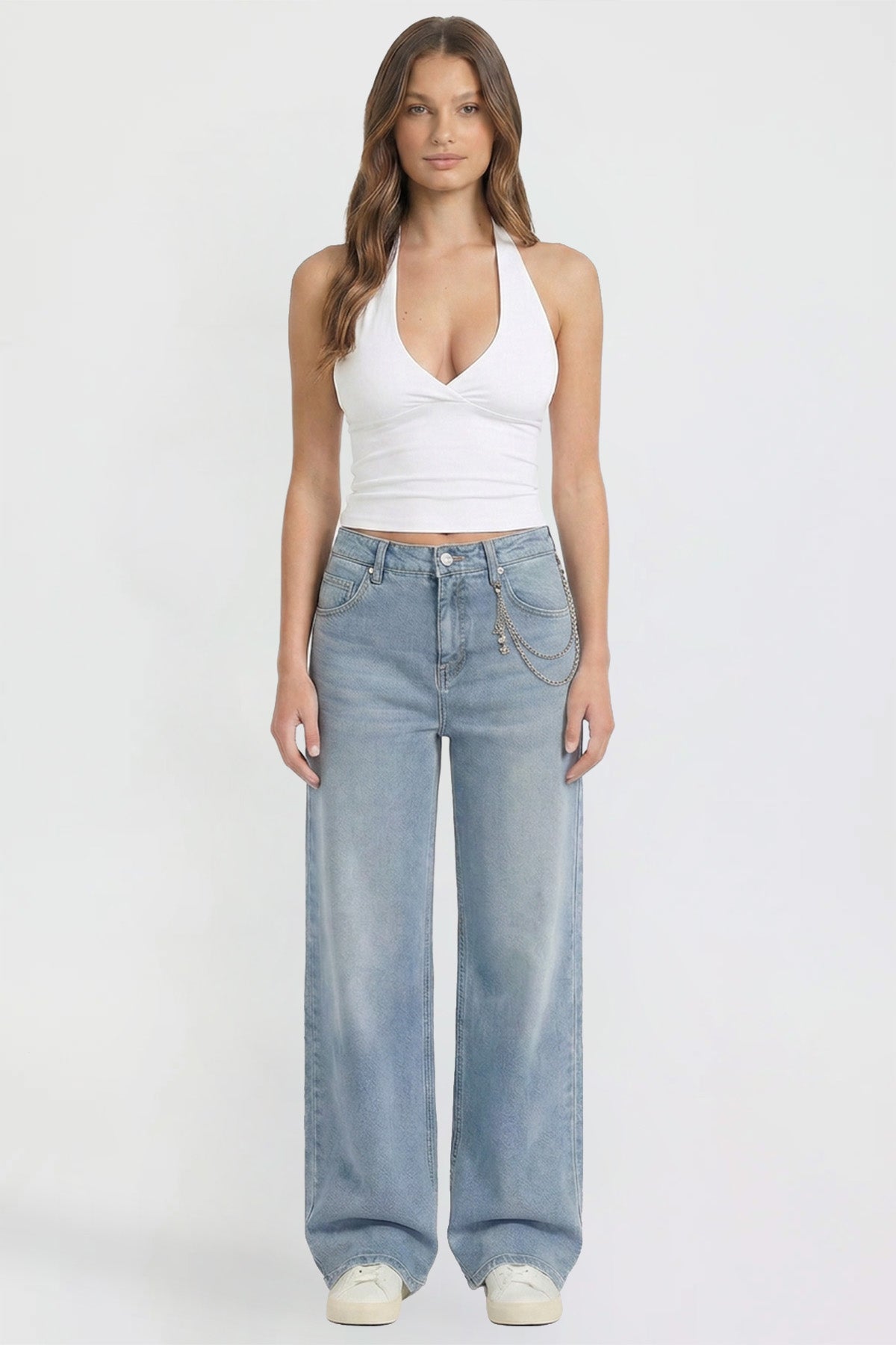 Women's Joey Super Wide Leg Jeans with Butterfly Chain