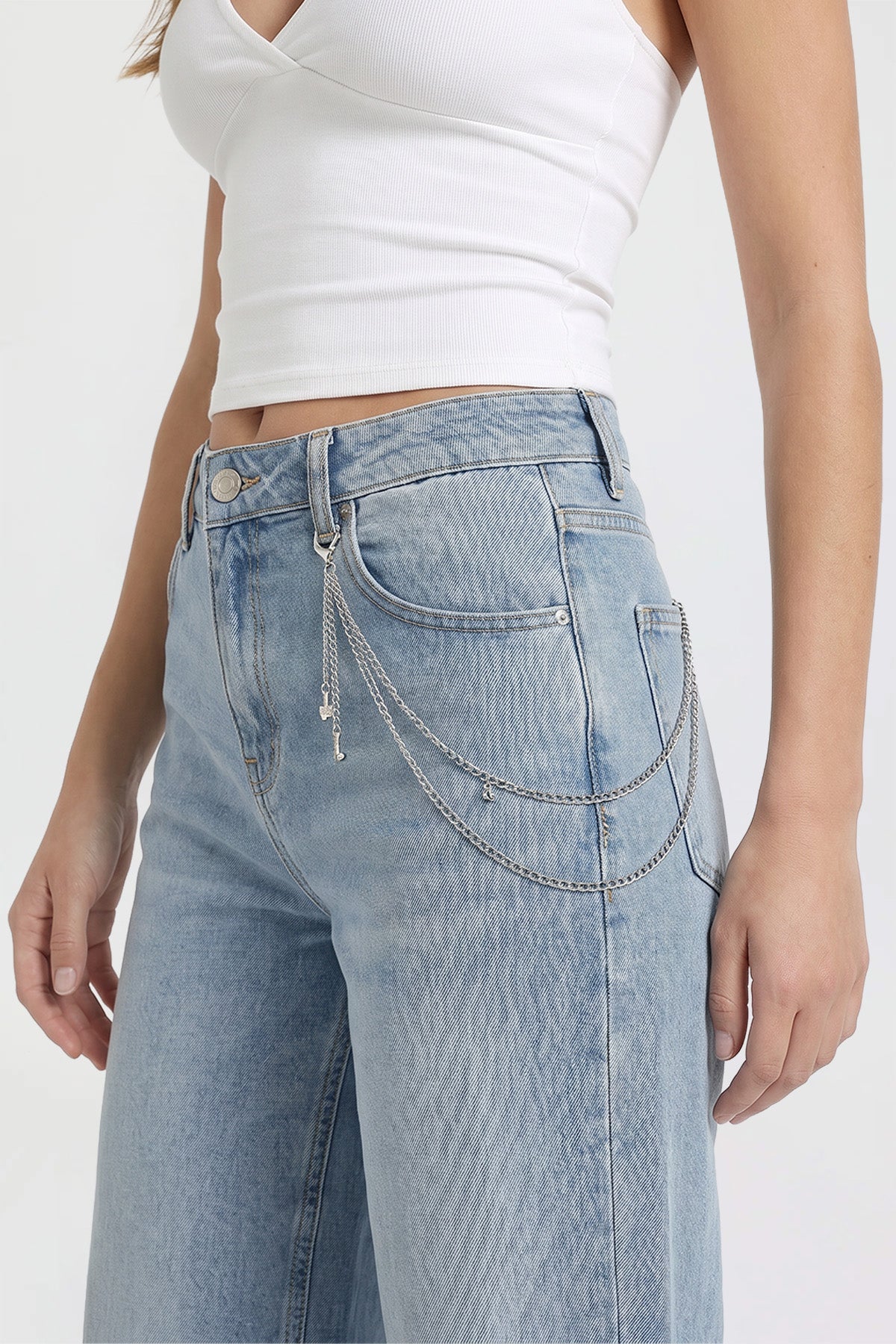 Women's Joey Super Wide Leg Jeans with Butterfly Chain