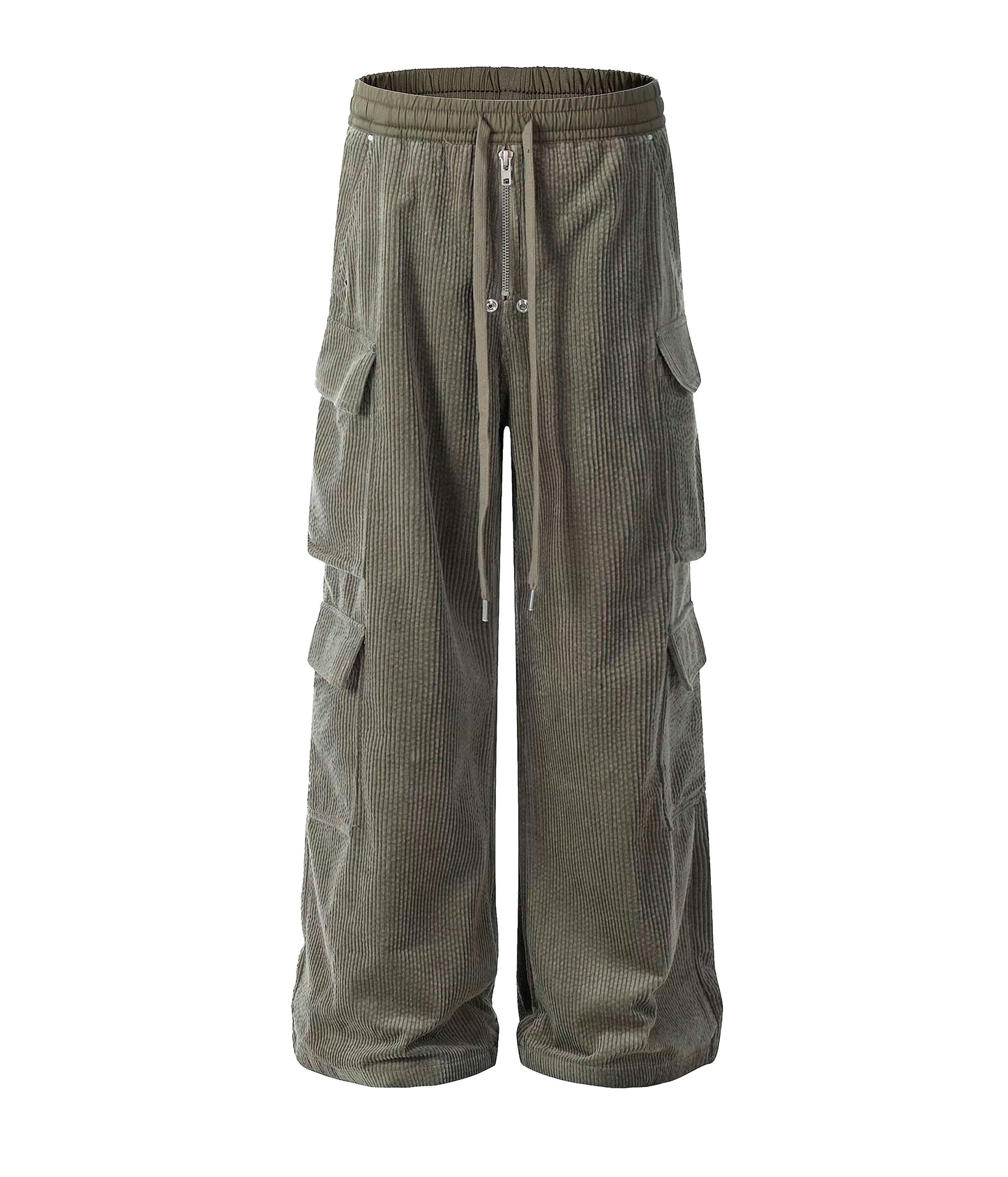 GREY CORDUROY DRAWSTRING CARGO PANTS