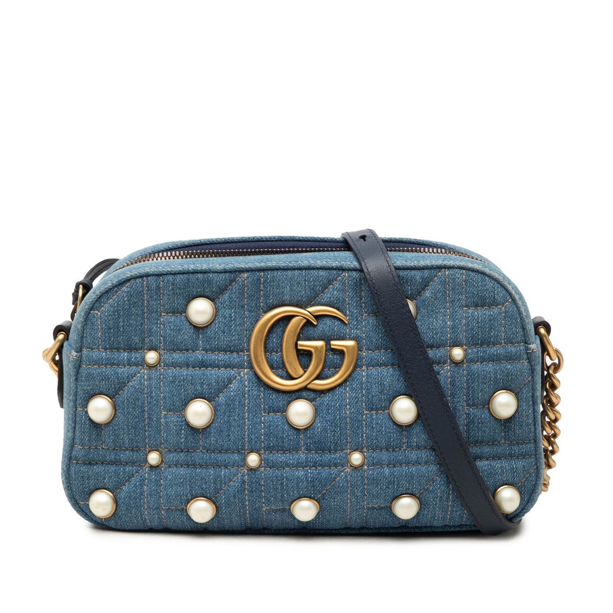 Crossbody Bag GG Marmont Pearl Studded Denim (Pre-Owned)