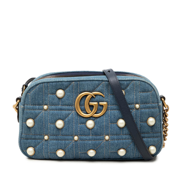 Crossbody Bag GG Marmont Pearl Studded Denim (Pre-Owned)