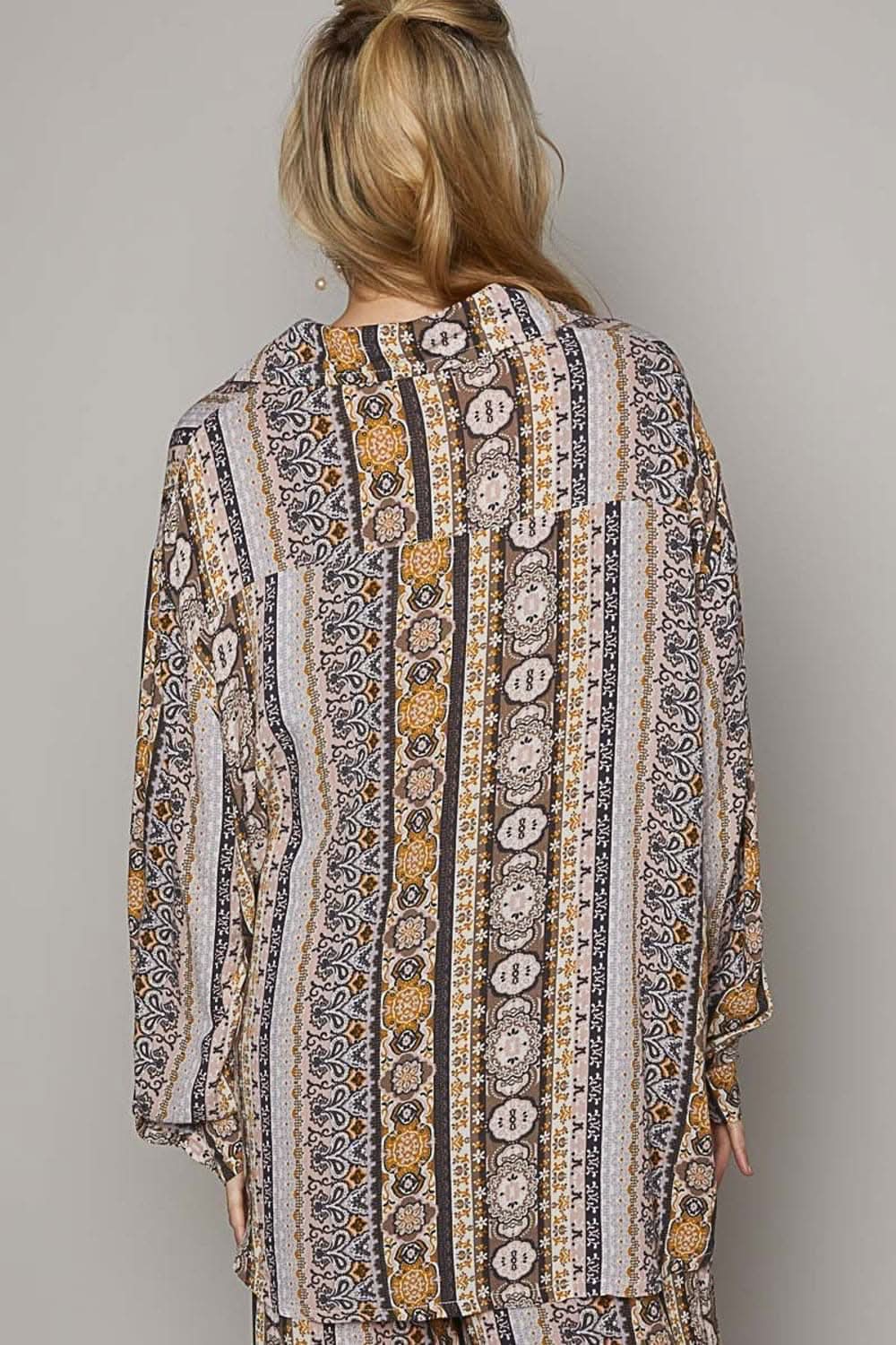 Women's Shirt - POL Printed Button Down - Casual Long Sleeve Top