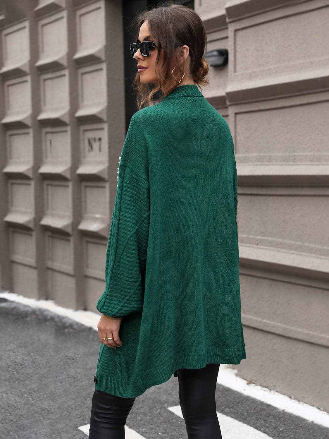 Trendsi Pearl Detail Cardigan Women's Elegant Cable-Knit Sweater Soft & Stylish