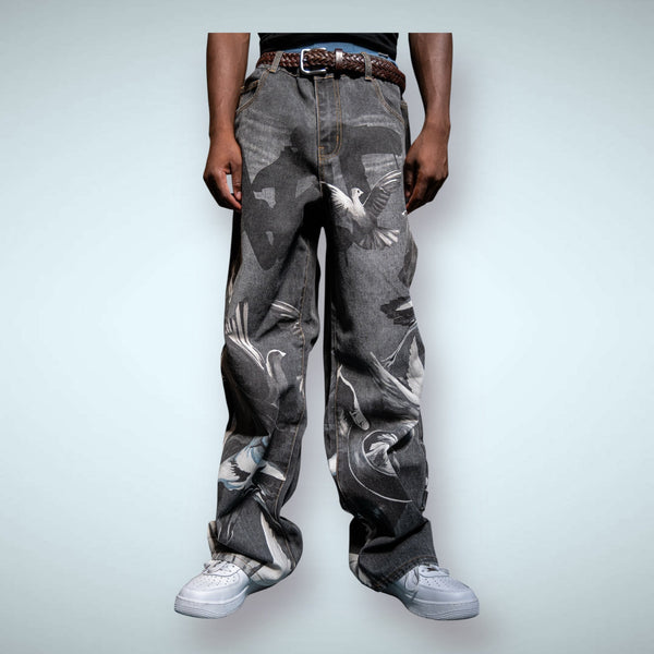 RM204B - Graphic Printed Baggy Jeans