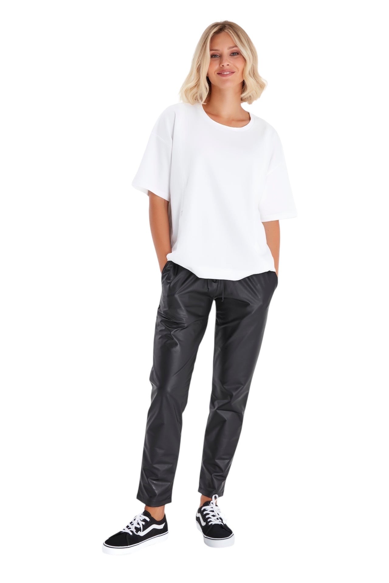 Comfy Cool Foldover Waistband Faux Leather Maternity Jogger Pants