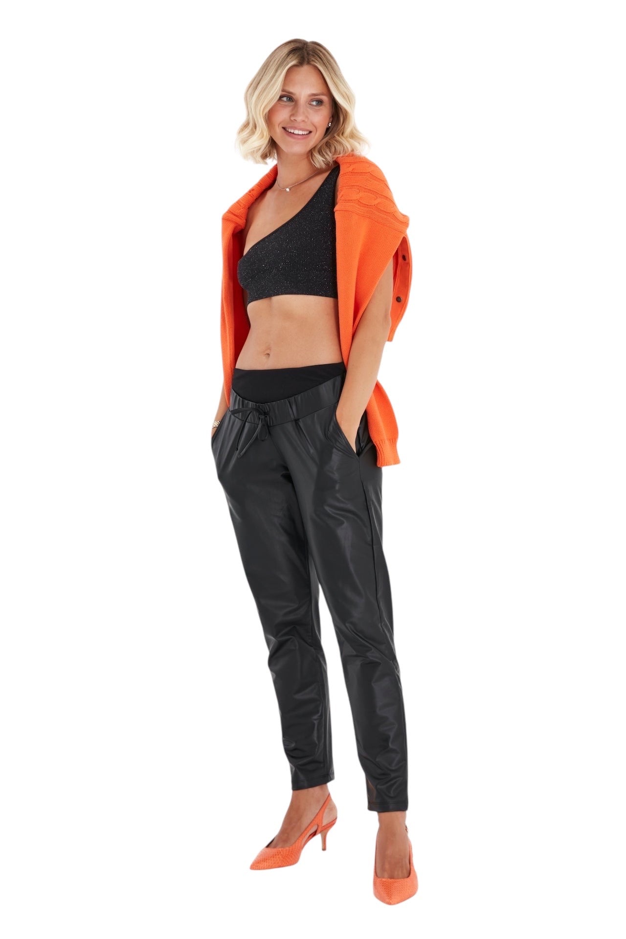 Comfy Cool Foldover Waistband Faux Leather Maternity Jogger Pants