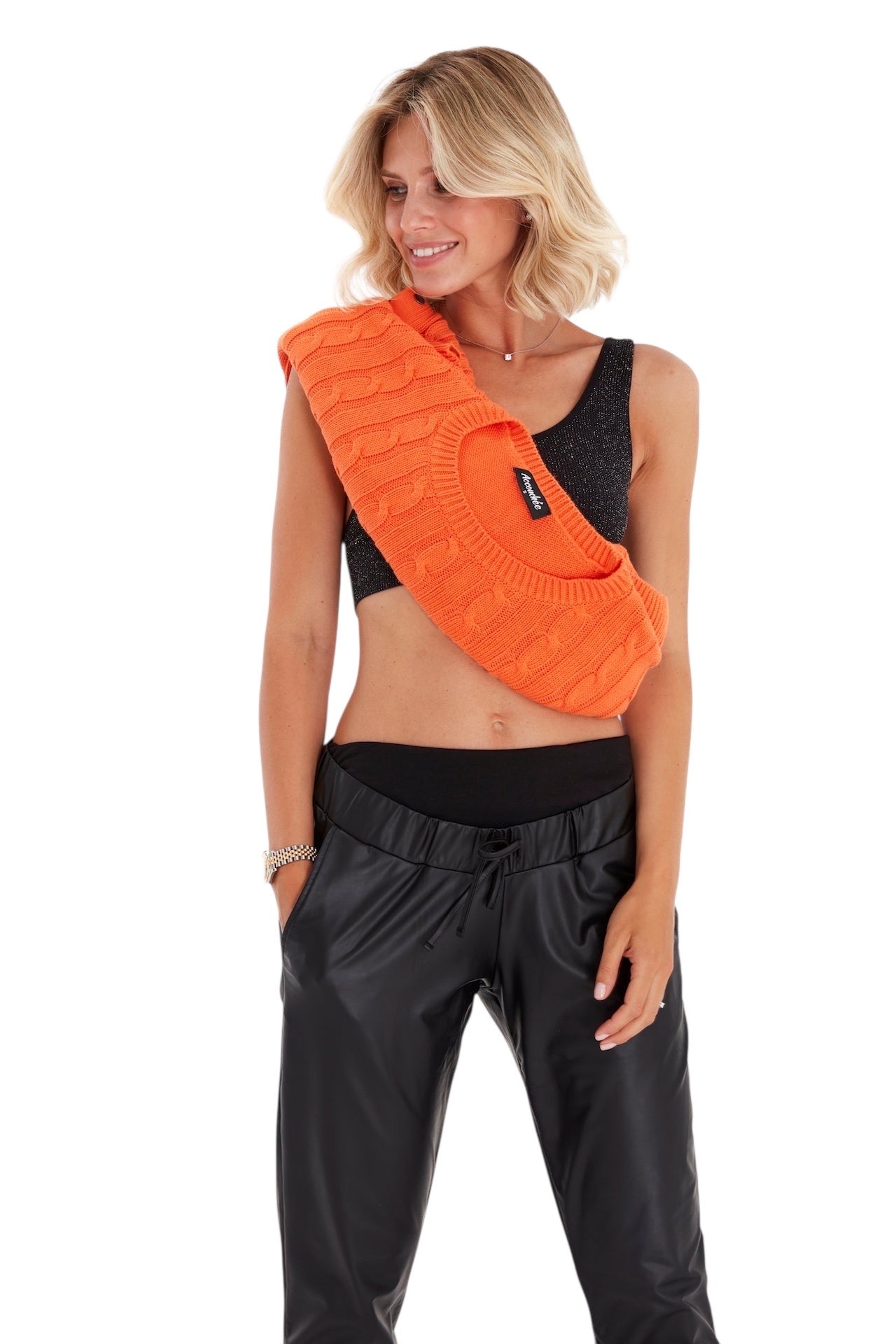 Comfy Cool Foldover Waistband Faux Leather Maternity Jogger Pants