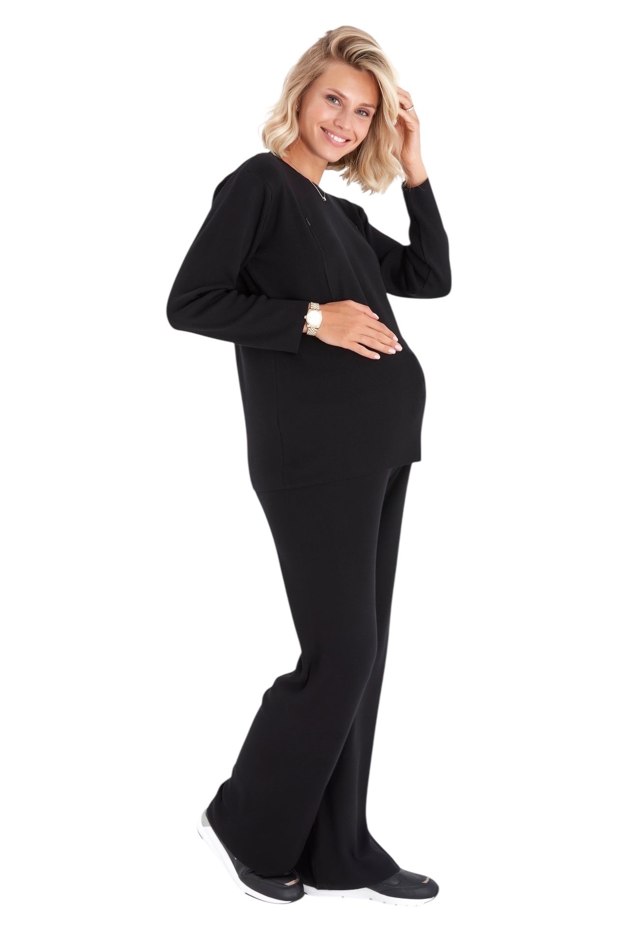 Effortless Elegance Set with Rib Side Zip Long Sleeve Maternity/Nursing Top & Lounge Pants