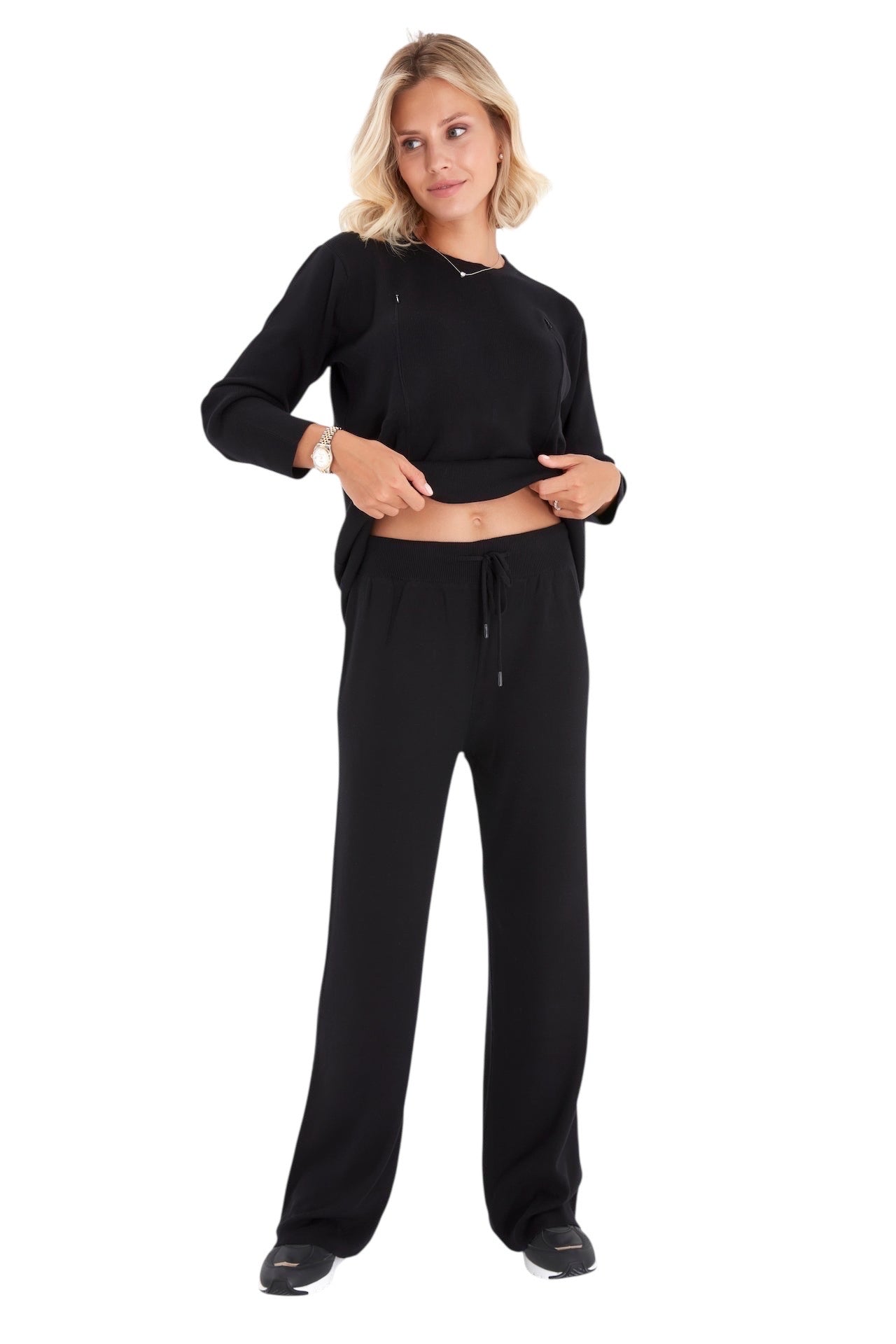 Effortless Elegance Set with Rib Side Zip Long Sleeve Maternity/Nursing Top & Lounge Pants