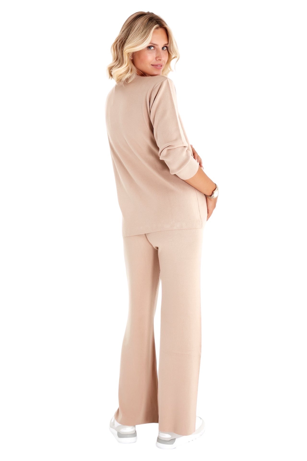 Effortless Elegance Set with Rib Side Zip Long Sleeve Maternity/Nursing Top & Lounge Pants