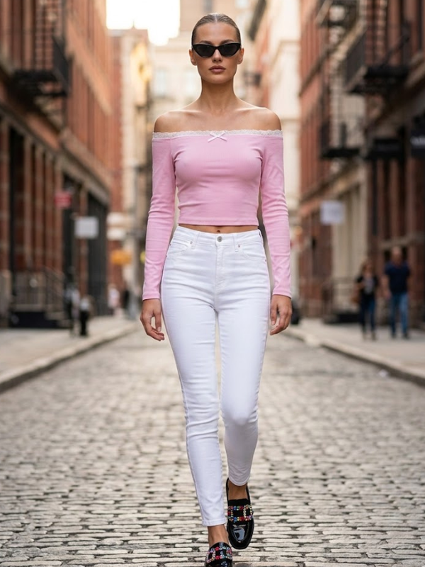 Pink GRAMERCY Off-the-Shoulder Top Prêt-à-Porter BYMANYC ® New York