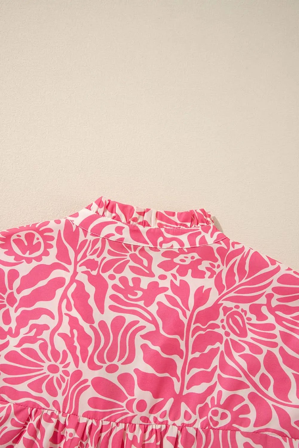 Love Salve Pink Floral Top Women's Plus Size Daily Wear Blouse Frilled Neck, Puff Sleeve