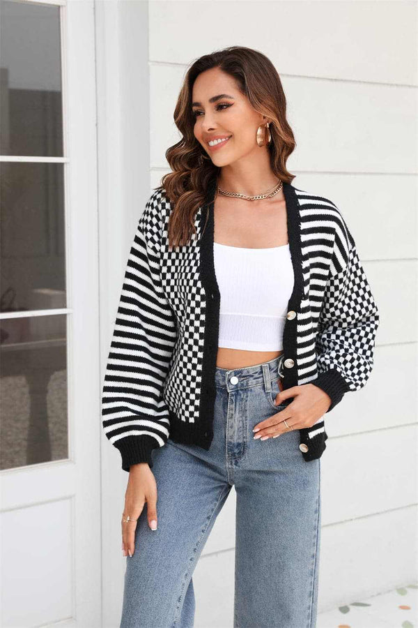 Trendsi Plaid and stripe cardigan with buttons