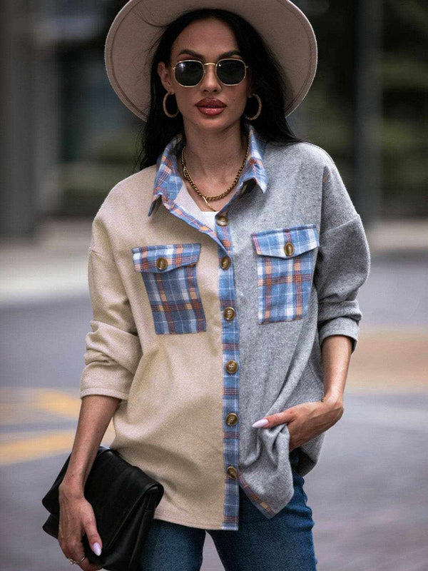 Trendsi Plaid drop shoulder oversized shacket