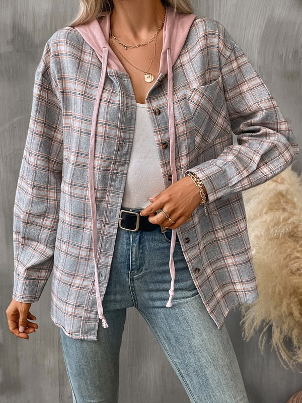 Trendsi Plaid hooded jacket with pockets