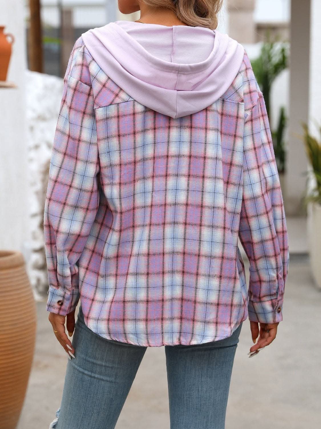 Trendsi Plaid hooded jacket with pockets