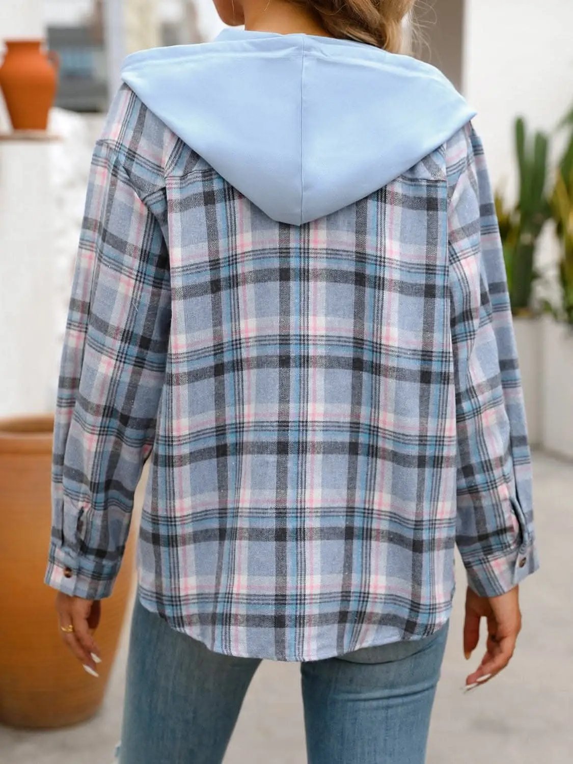 Trendsi Plaid hooded jacket with pockets