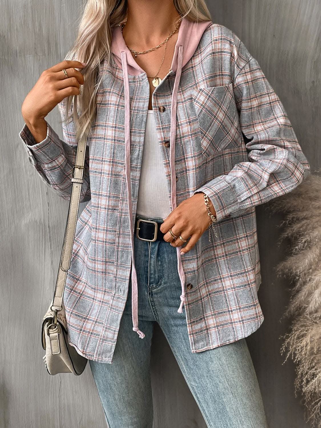 Trendsi Plaid hooded jacket with pockets