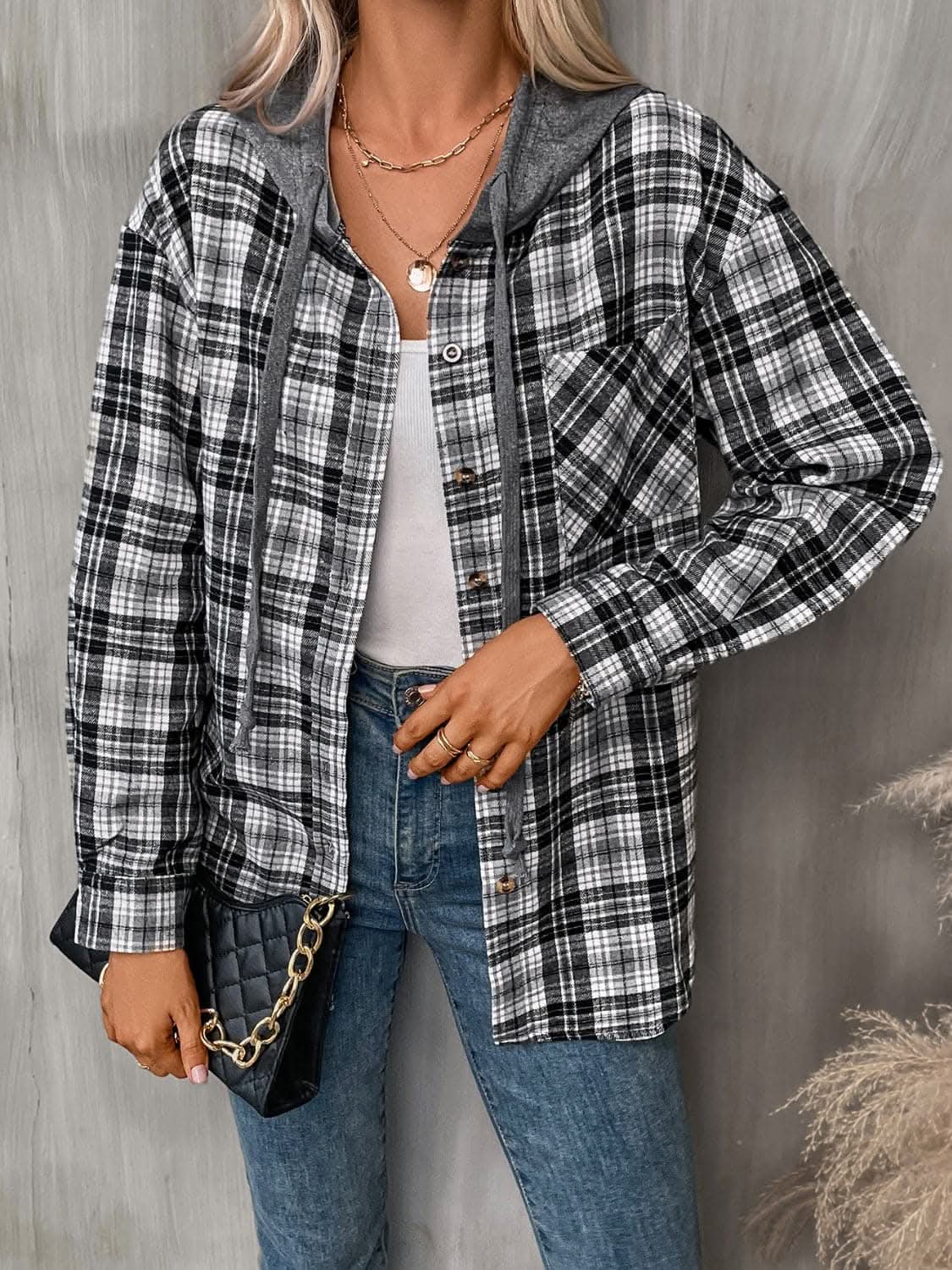 Trendsi Plaid hooded jacket with pockets