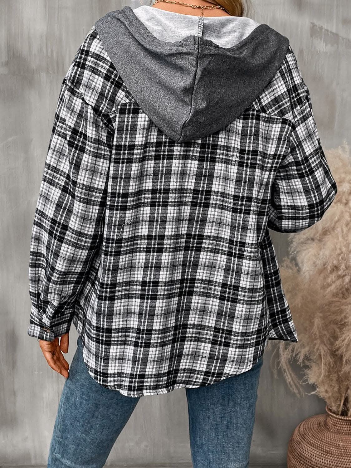 Trendsi Plaid hooded jacket with pockets