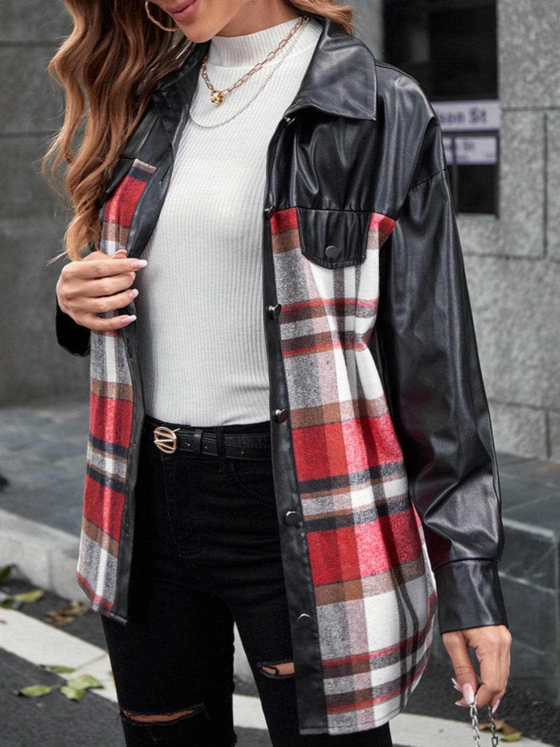 Trendsi Plaid oversized jacket - dropped shoulders