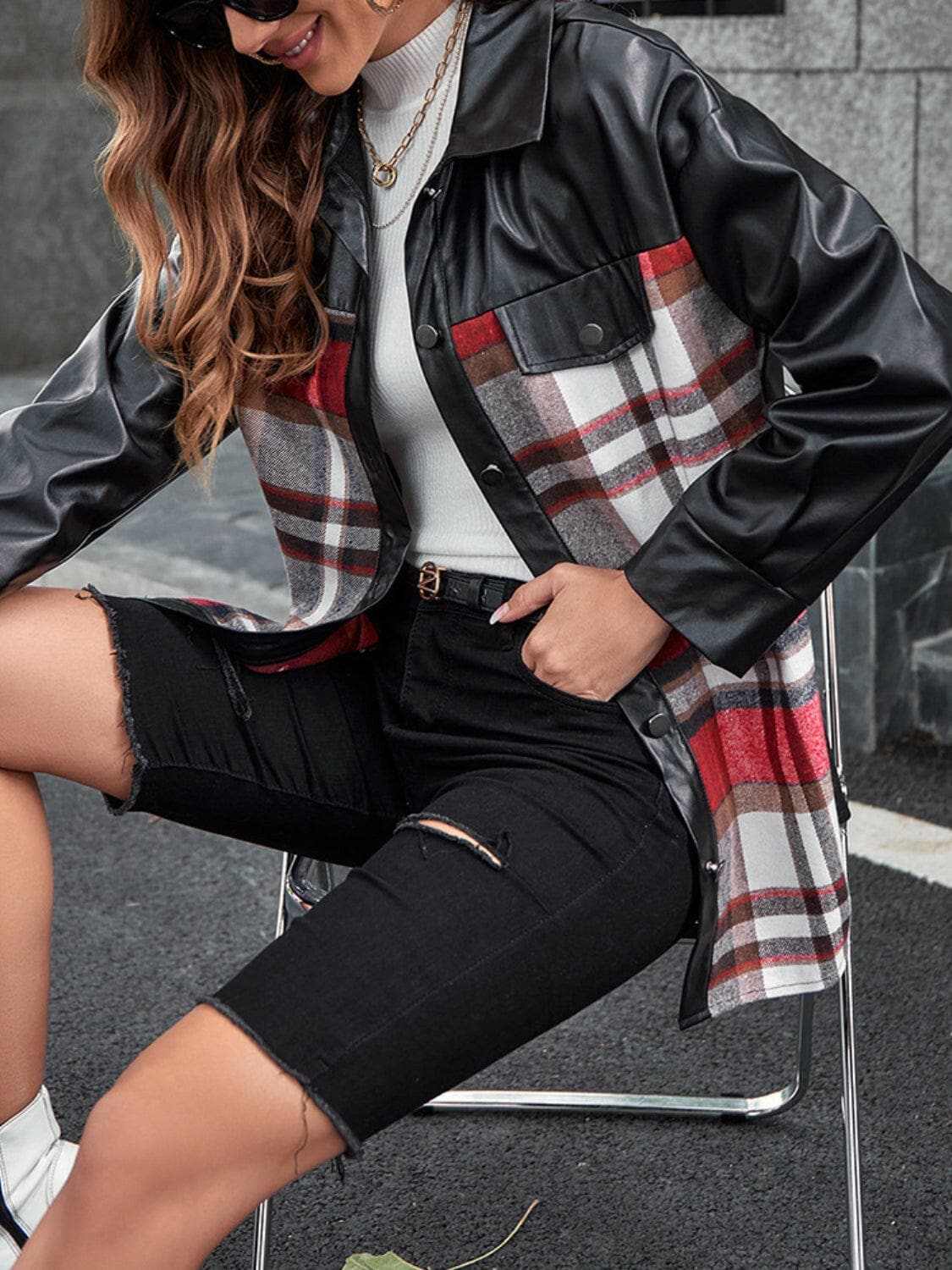 Trendsi Plaid oversized jacket - dropped shoulders