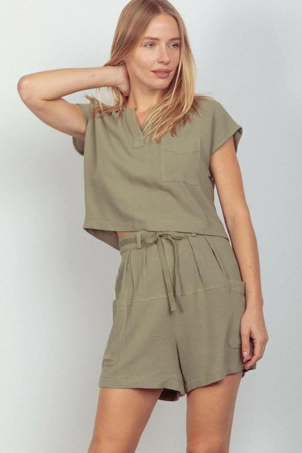 Trendsi Crop Top & Shorts Set Women's Casual Outfit Comfy Coordinated Ensemble