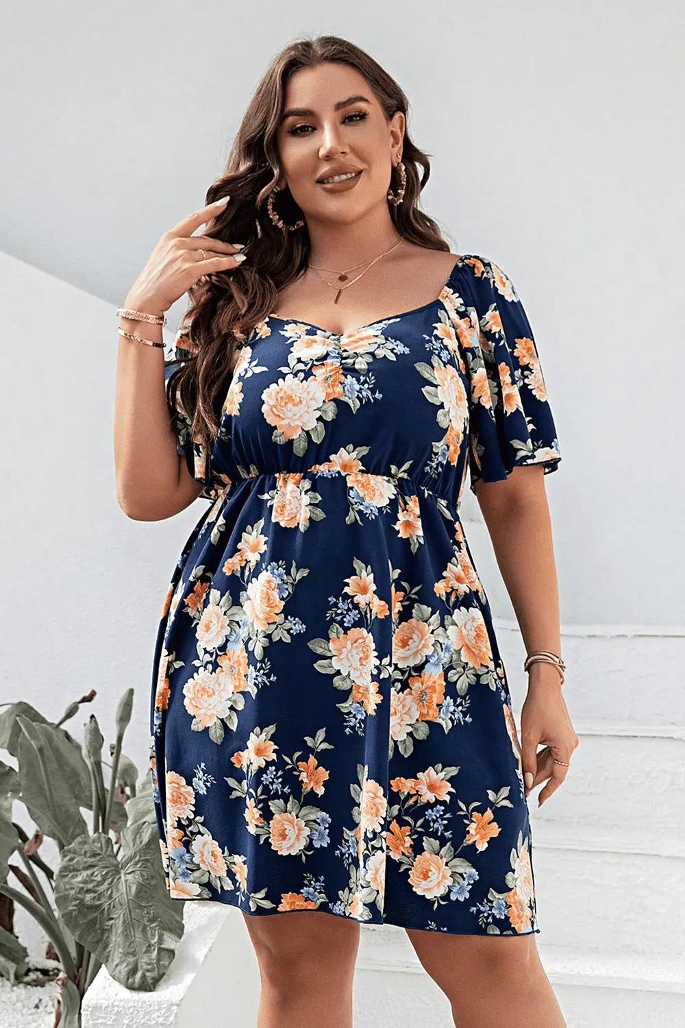 Mini Dress - Plus Size Floral - Casual Style