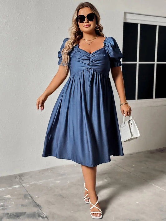Plus Size Sweetheart Neck Dress - Elegant Midi