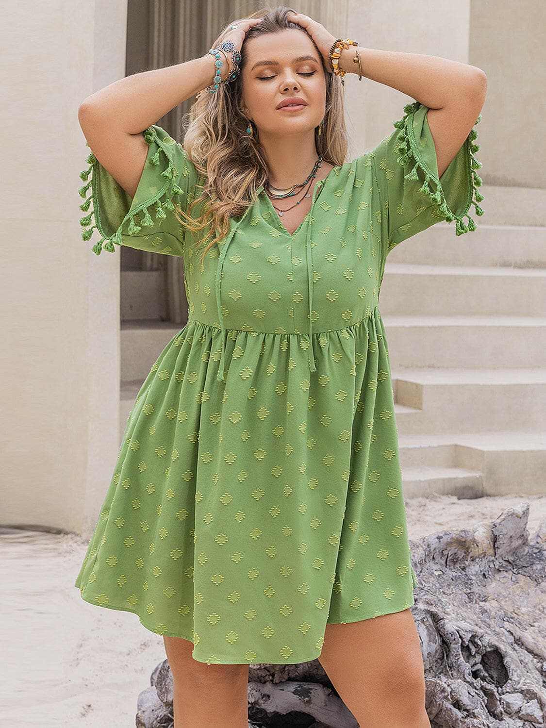 Trendsi Plus size tassel mini dress